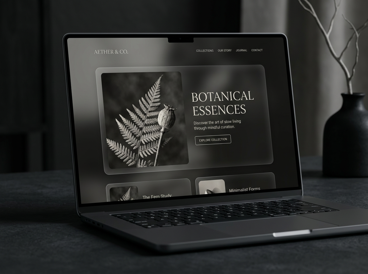 A dark editorial interface showcase representing Bloom's first impression